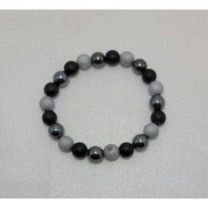 Unisex Black Obsidian Hematite Tiger Eye Beaded Bracelet